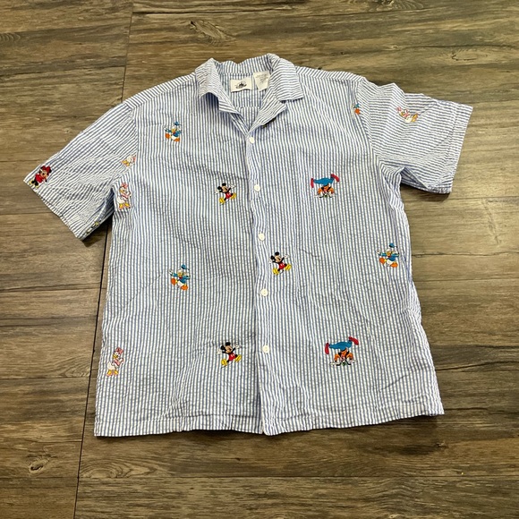 Vintage Disney Searsucker Emberoidered Button Down Shirt Sz L - Picture 1 of 6